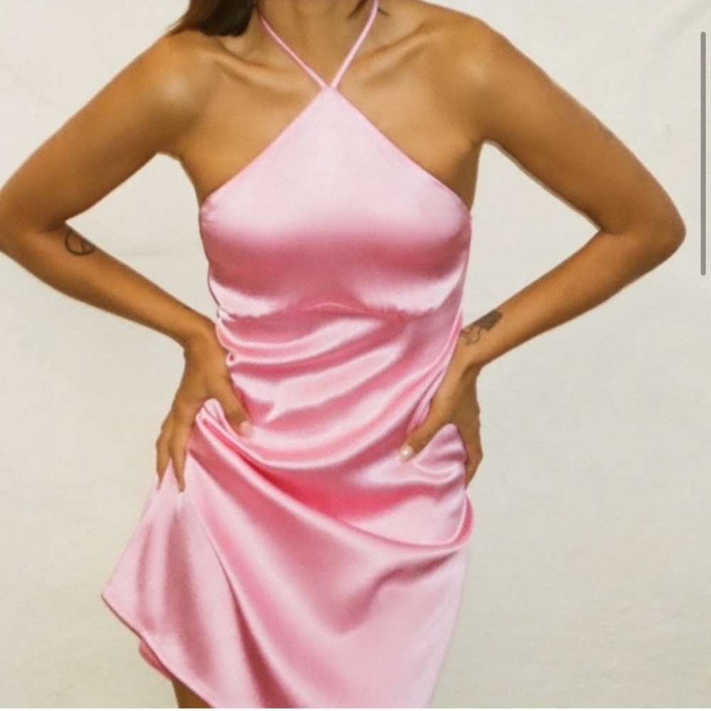 NWT Zara Halter Satin Effect Pink Mini Dress